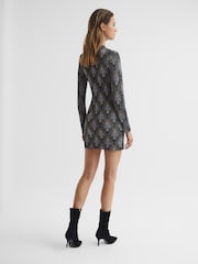 Reiss Blue Annie Metallic Jacquard Tunic Mini Dress - Image 5 of 7