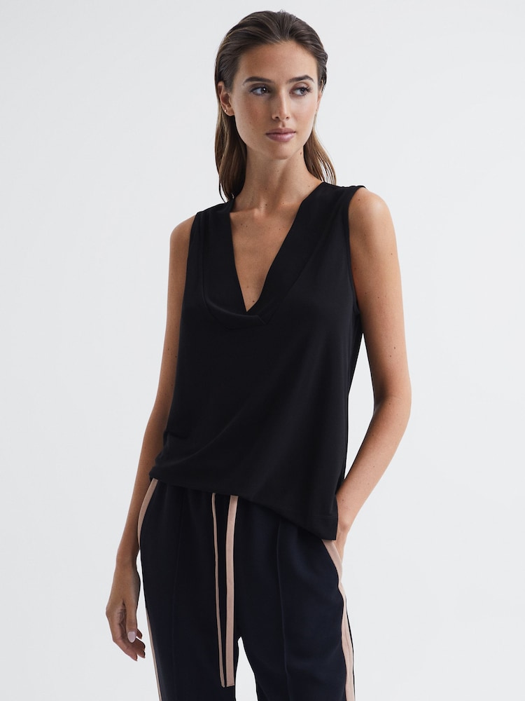 Reiss Black Taylor V-Neck Shell Blouse - Image 1 of 6