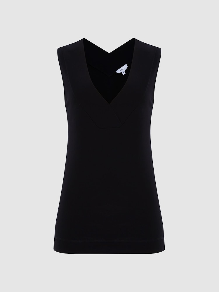 Reiss Black Taylor V-Neck Shell Blouse - Image 2 of 6