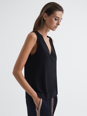Reiss Black Taylor V-Neck Shell Blouse - Image 6 of 6