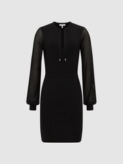 Reiss Black Celeste Sheer Sleeve Knitted Dress - Image 2 of 6
