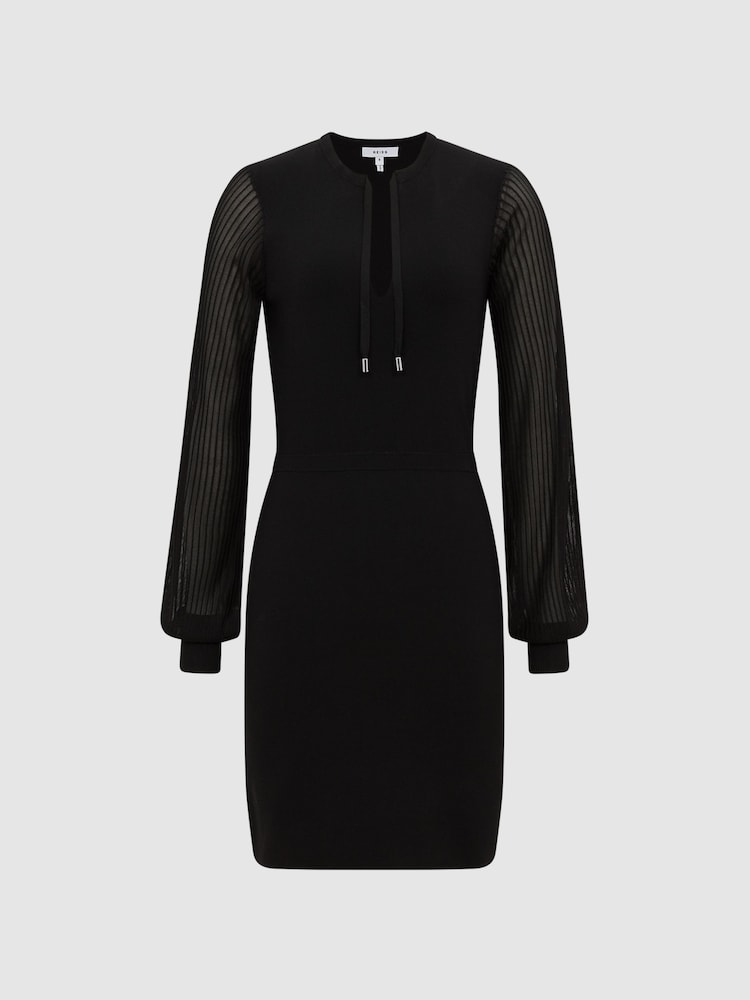 Reiss Black Celeste Sheer Sleeve Knitted Dress - Image 2 of 6