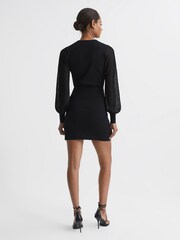 Reiss Black Celeste Sheer Sleeve Knitted Dress - Image 5 of 6