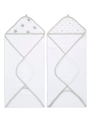 aden + anais White Essentials Dusty Hooded 100% Cotton Towels 2 Pack - Image 1 of 5