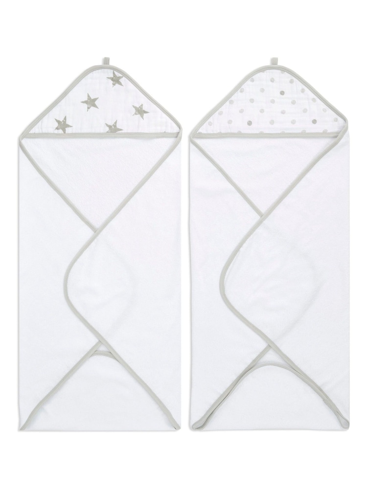 aden + anais White Essentials Dusty Hooded 100% Cotton Towels 2 Pack - Image 1 of 5
