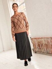 Camel Brown Check Printed Round Neck Jumper - Image 2 of 6