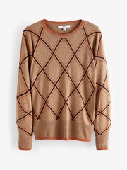 Camel Brown Check Printed Round Neck Jumper - Image 5 of 6