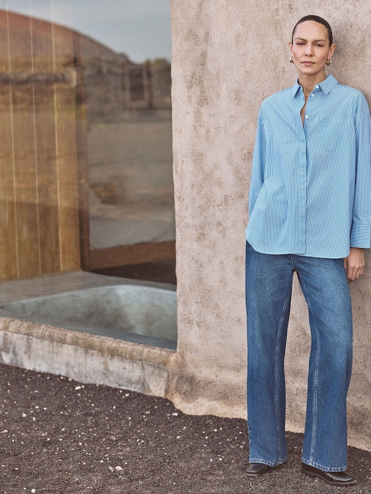 Whistles Blue Oversized Stripe 100% Cotton Shirt - Image 1 of 5