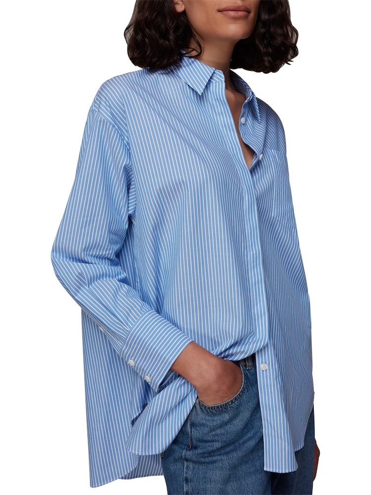 Whistles Blue Oversized Stripe 100% Cotton Shirt - Image 2 of 5