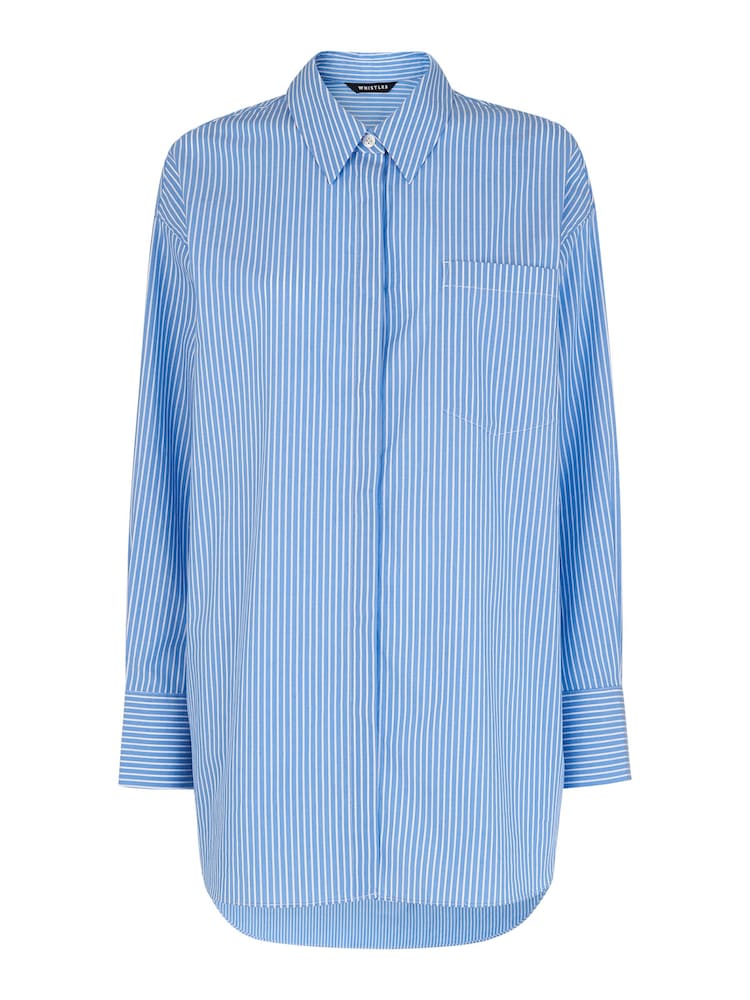 Whistles Blue Oversized Stripe 100% Cotton Shirt - Image 5 of 5