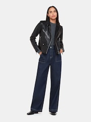 Whistles Black Pocket Leather Agnes Jacket - Image 1 of 5