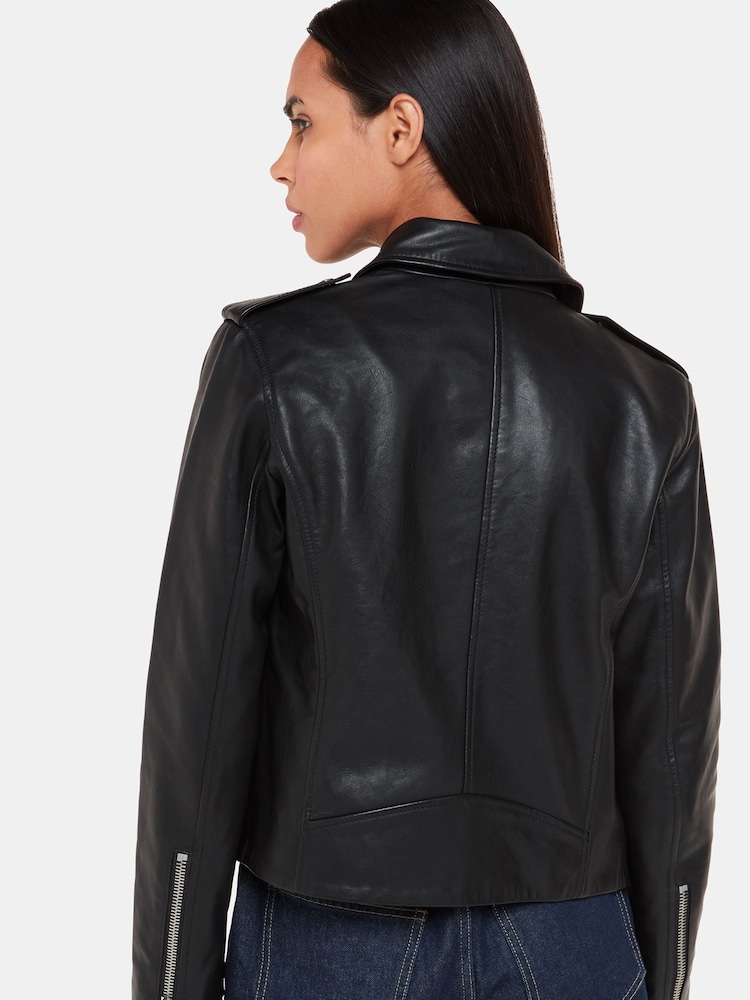 Whistles Black Pocket Leather Agnes Jacket - Image 2 of 5