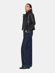 Whistles Black Pocket Leather Agnes Jacket - Image 3 of 5
