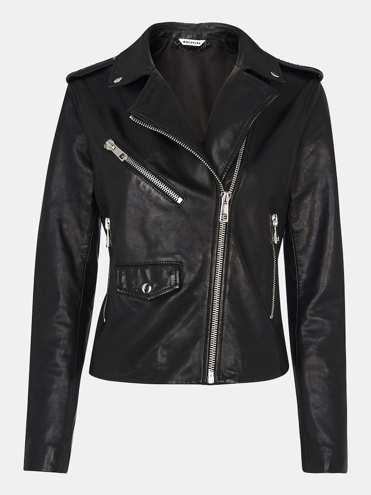 Whistles Black Pocket Leather Agnes Jacket - Image 5 of 5
