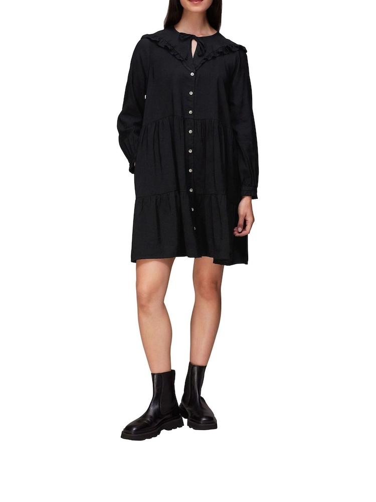 Whistles Willa Black Frill Trapeze Dress - Image 1 of 4