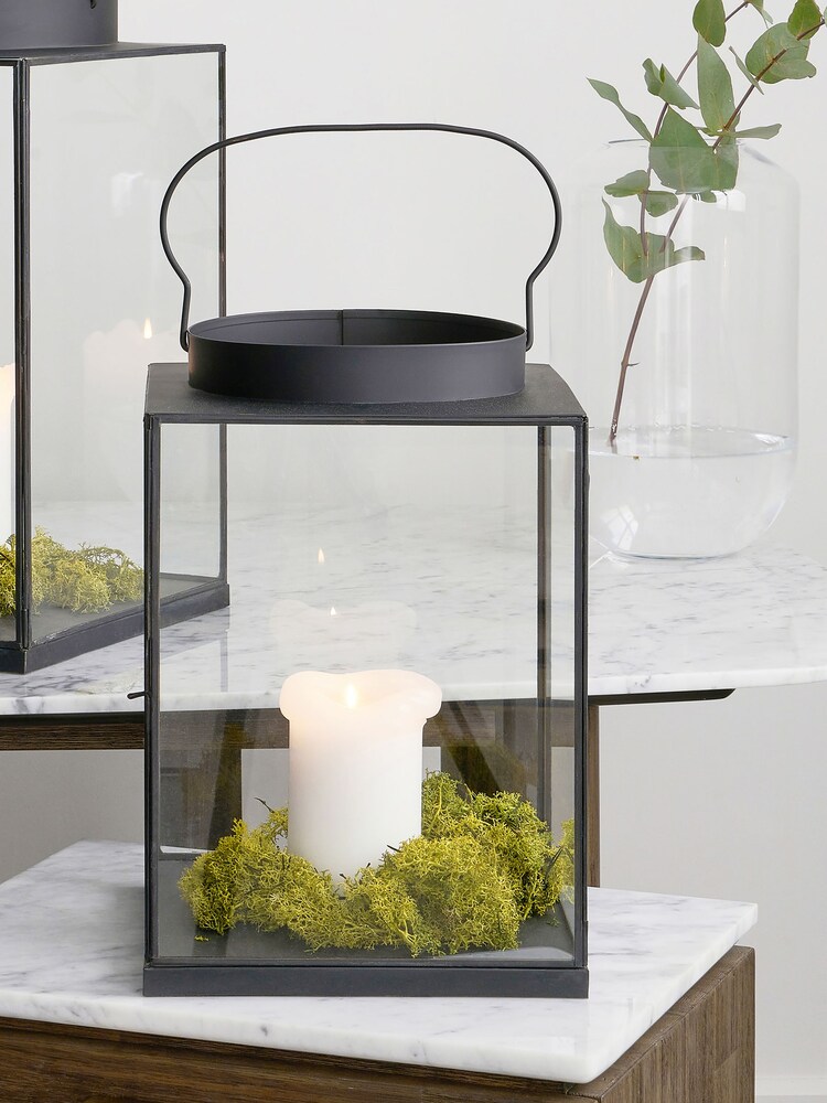Pacific Matt Black Metal And Glass Small Square Lantern - Image 1 of 4