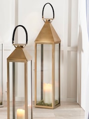 Pacific Matt Gold Stainless Steel And Glass Large Square Lantern - Image 1 of 4