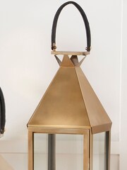 Pacific Matt Gold Stainless Steel And Glass Large Square Lantern - Image 2 of 4