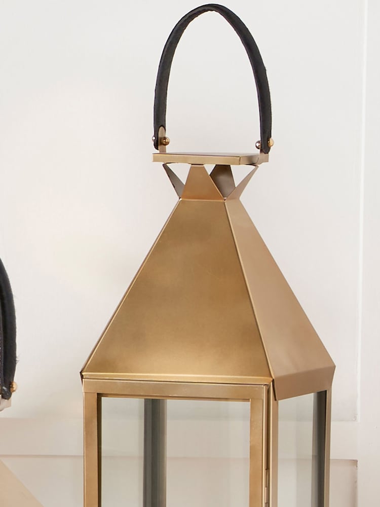Pacific Matt Gold Stainless Steel And Glass Large Square Lantern - Image 2 of 4