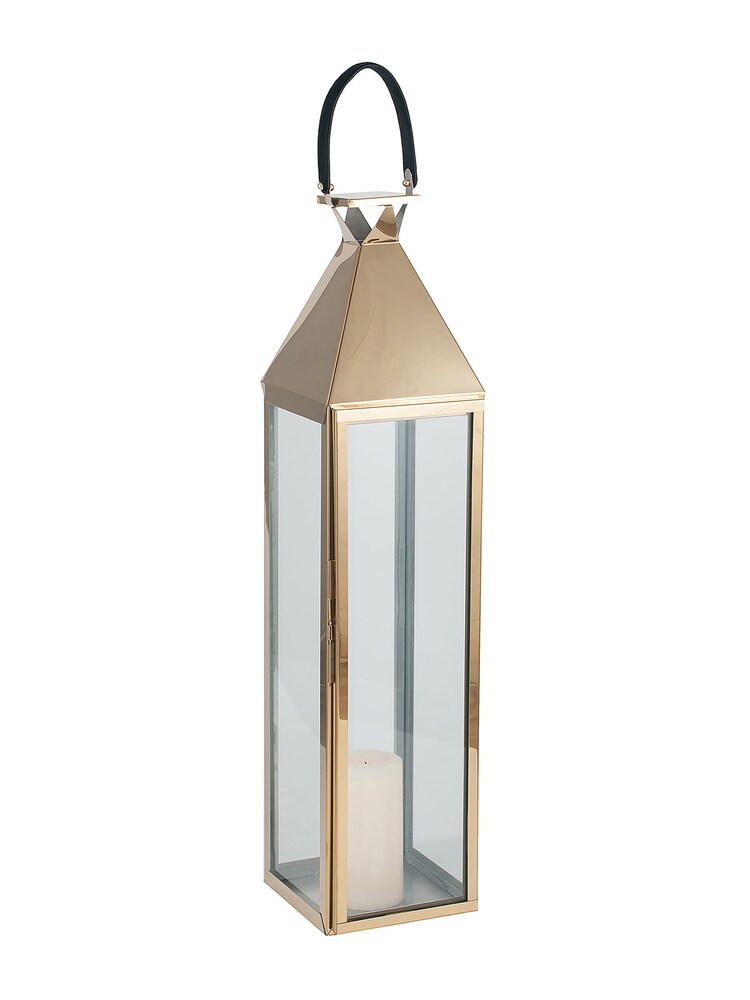 Pacific Matt Gold Stainless Steel And Glass Large Square Lantern - Image 4 of 4