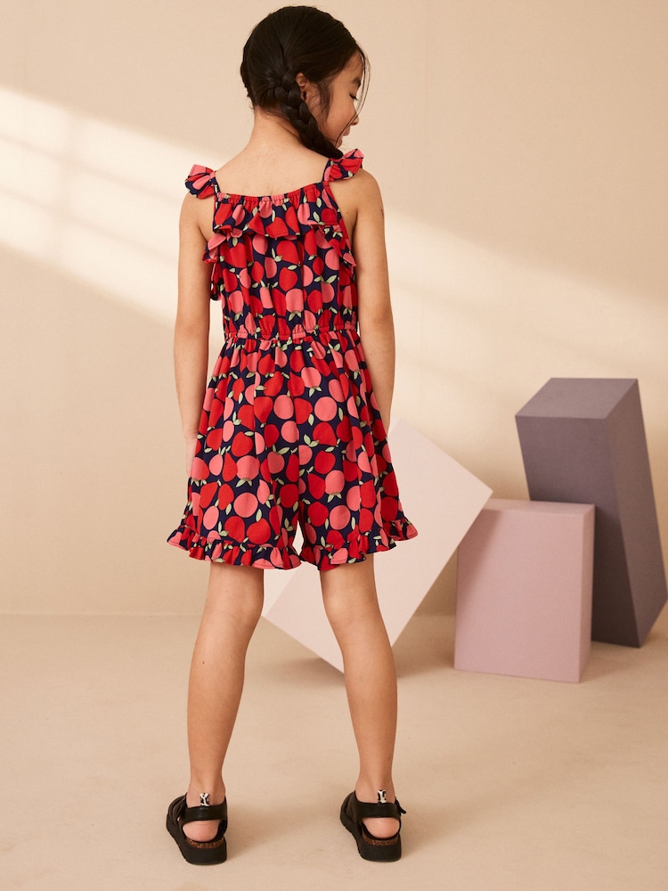 Red Apple Print Frill Playsuit (3-16yrs) - Image 2 of 6 Red Apple Print Frill Playsuit (3-16yrs) - Image 2 of 6