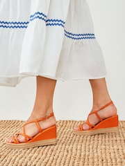Orange Forever Comfort Leather Asymmetric Strappy Wedges - Image 1 of 6