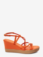 Orange Forever Comfort Leather Asymmetric Strappy Wedges - Image 3 of 6