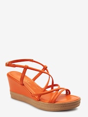 Orange Forever Comfort Leather Asymmetric Strappy Wedges - Image 4 of 6