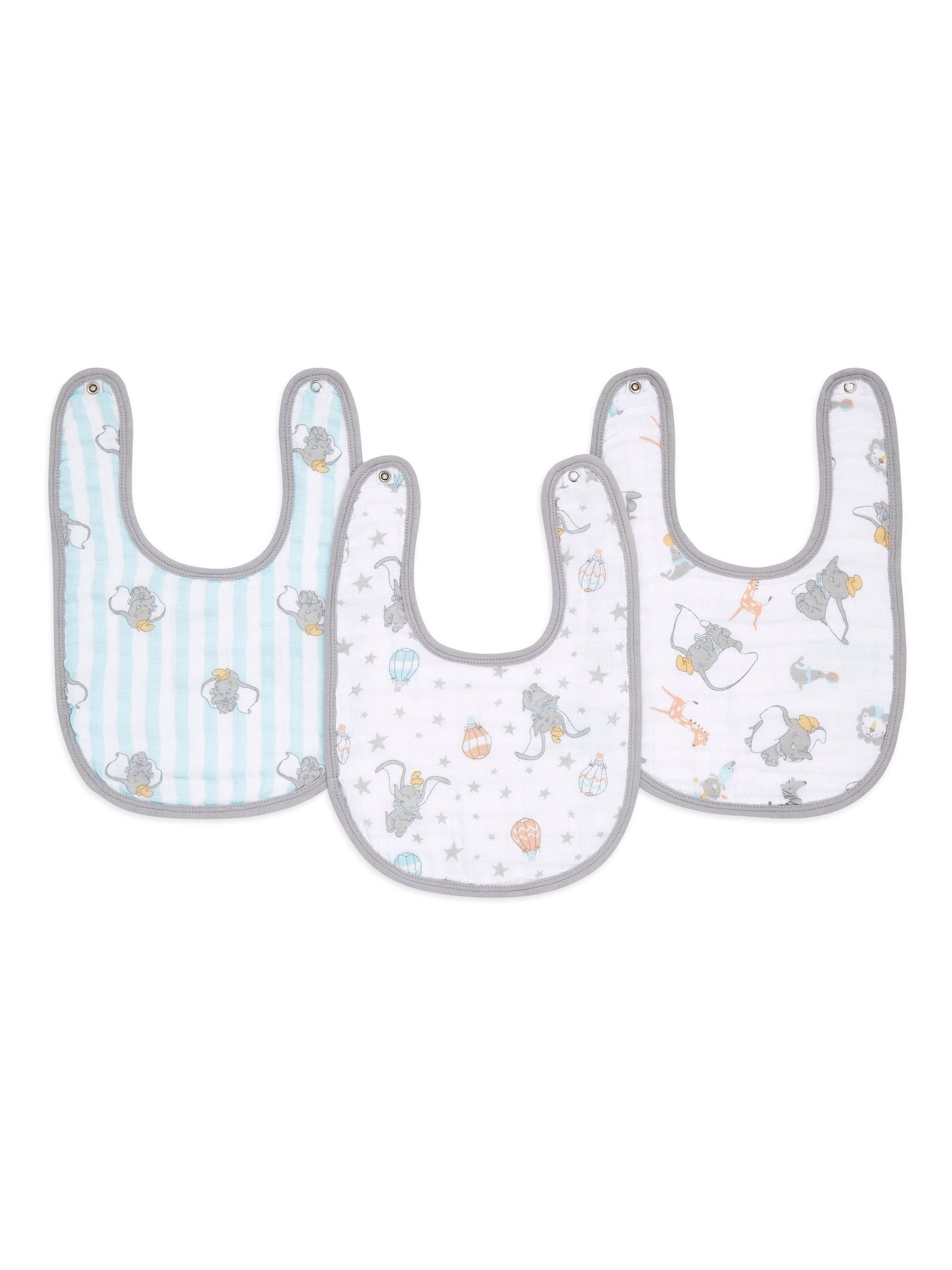 aden + anais White Essentials Muslin Snap Dumbo 100% Cotton Baby Bibs 3 Pack view 1