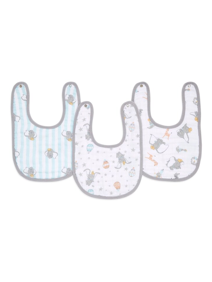 aden + anais White Essentials Muslin Snap Dumbo 100% Cotton Baby Bibs 3 Pack