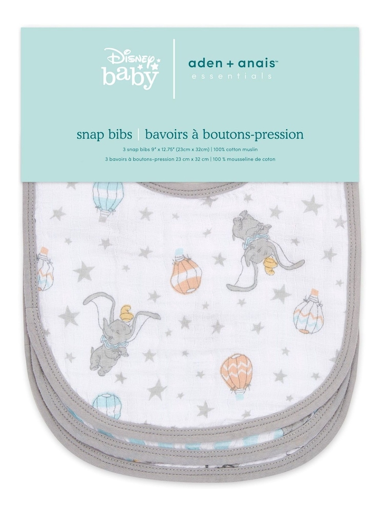 aden + anais White Essentials Muslin Snap Dumbo 100% Cotton Baby Bibs 3 Pack - Image 2 of 6