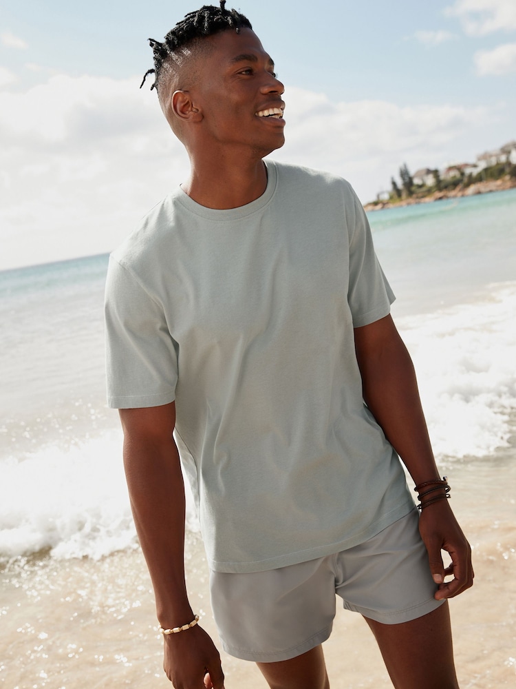 Grey Silver Regular Fit Essential Crew Neck Cotton T-Shirt - Image 4 of 6