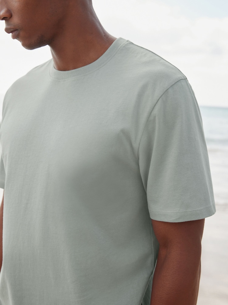 Grey Silver Regular Fit Essential Crew Neck Cotton T-Shirt - Image 5 of 6