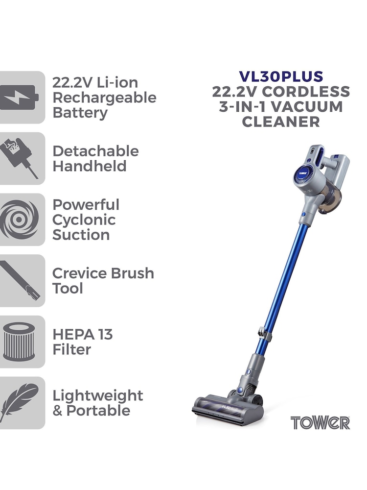 Tower Blue VL30 Plus 22.2V Cordless 3 in 1 Vacuum Cleaner - Image 2 of 8