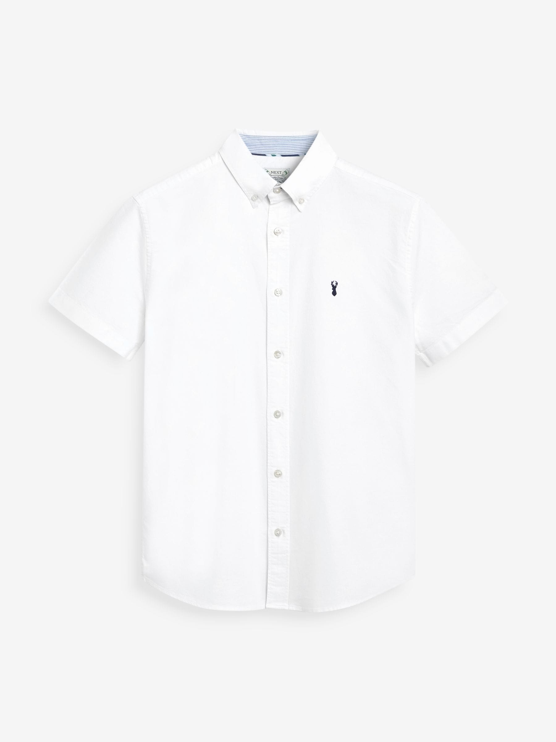 White Regular Fit Short Sleeve Oxford 100% Cotton Shirt