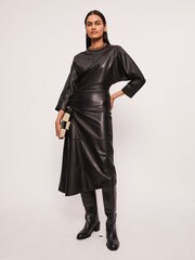 Jigsaw Asymmetric Leather Black Dress - Image 1 of 5