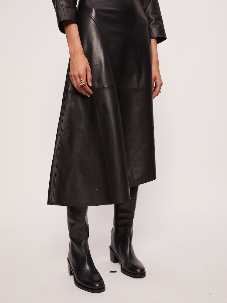 Jigsaw Asymmetric Leather Black Dress - Image 5 of 5