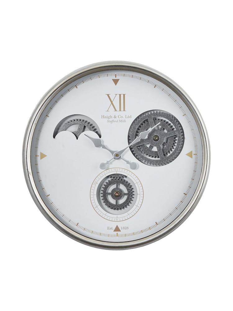 Pacific White/Silver Metal Cogs Wall Clock - Image 2 of 4
