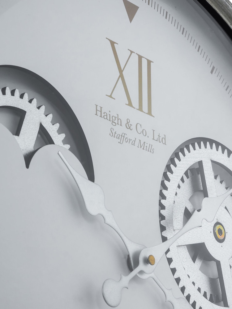 Pacific White/Silver Metal Cogs Wall Clock - Image 4 of 4