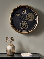 Pacific Black/Champagne Gold Metal Cogs Wall Clock - Image 1 of 5