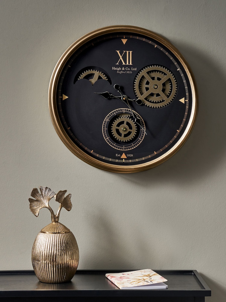 Pacific Black/Champagne Gold Metal Cogs Wall Clock - Image 1 of 5