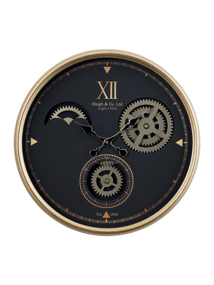 Pacific Black/Champagne Gold Metal Cogs Wall Clock - Image 2 of 5