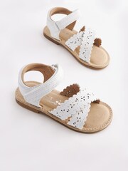 White Wide Fit (G) Crossover Ankle Strap Sandals - Image 1 of 4