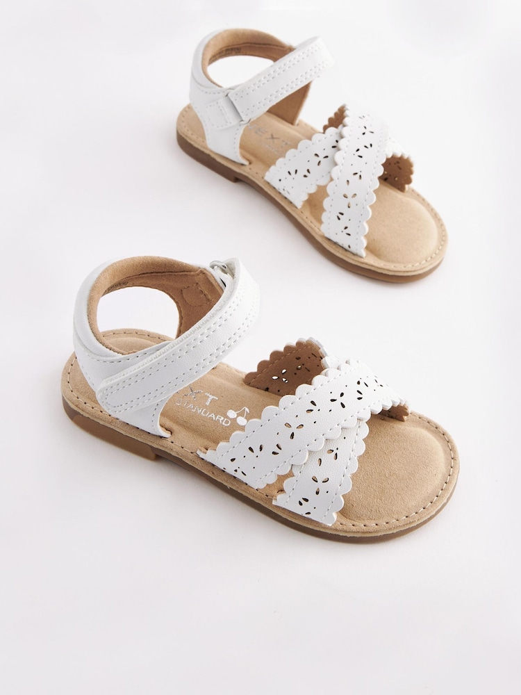 White Wide Fit (G) Crossover Ankle Strap Sandals - Image 1 of 4