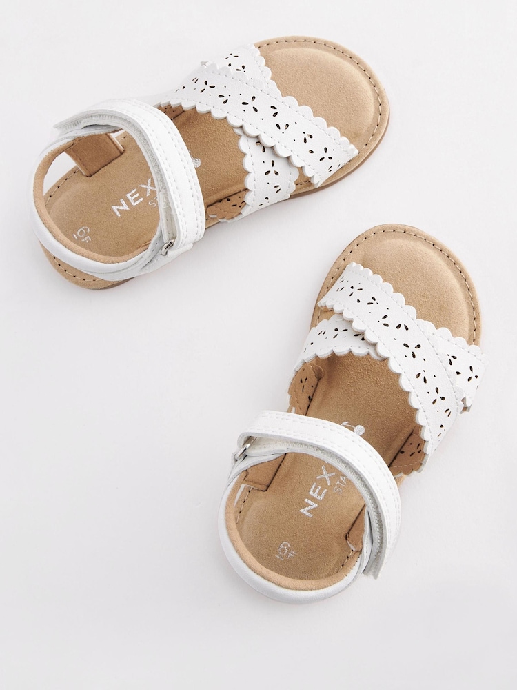 White Wide Fit (G) Crossover Ankle Strap Sandals - Image 2 of 4