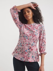 JD Williams Pink Floral Three Quarter Sleeve Empire Seam Tea Top - Image 1 of 4