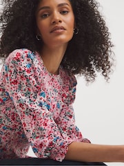 JD Williams Pink Floral Three Quarter Sleeve Empire Seam Tea Top - Image 4 of 4