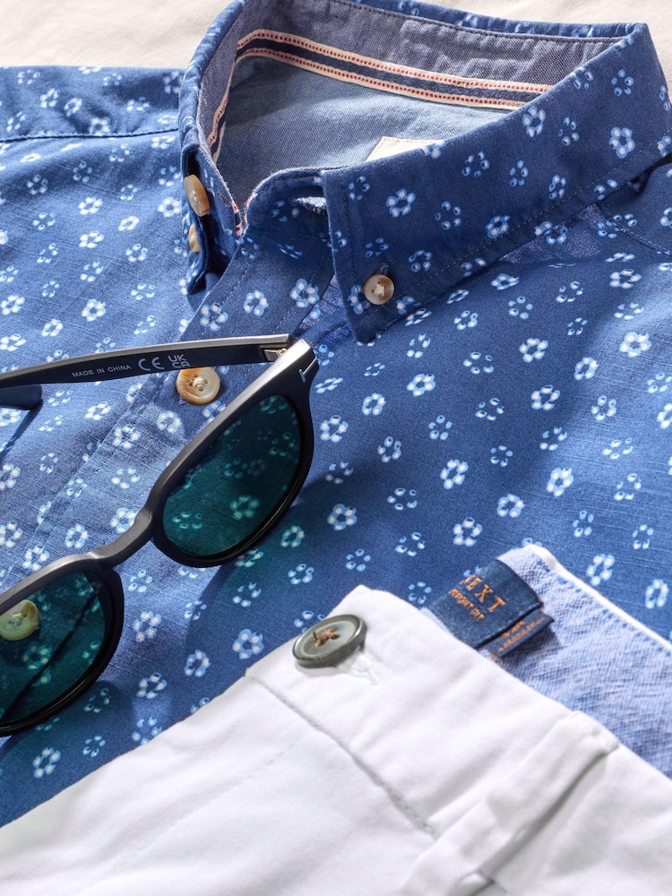 Blue/White Geo Printed Short Sleeve Shirt - Image 9 of 9