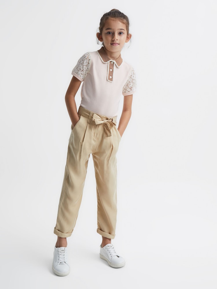 Reiss Camel Joanie 9-12 yrs Paper Bag Cargo Trousers - Image 1 of 7
