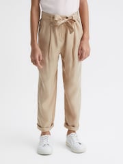 Reiss Camel Joanie 9-12 yrs Paper Bag Cargo Trousers - Image 6 of 7